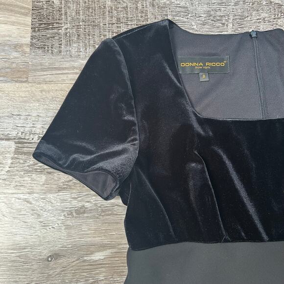 Vintage Donna Ricco Black Velvet Chiffon Midi Dress Made in USA Size 8 - Picture 2 of 6